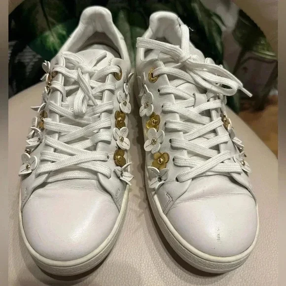 Louis Vuitton Leather Frontrow Blossom Floral Embellished LowTop Sneakers Size37
